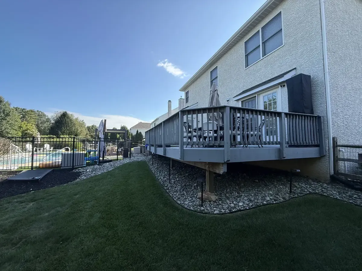 Deck and pool area landscape Chester County PA