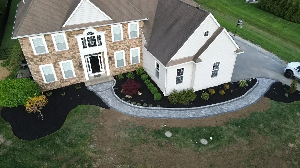 Front entrance paver walkway with landscaping Chester County PA